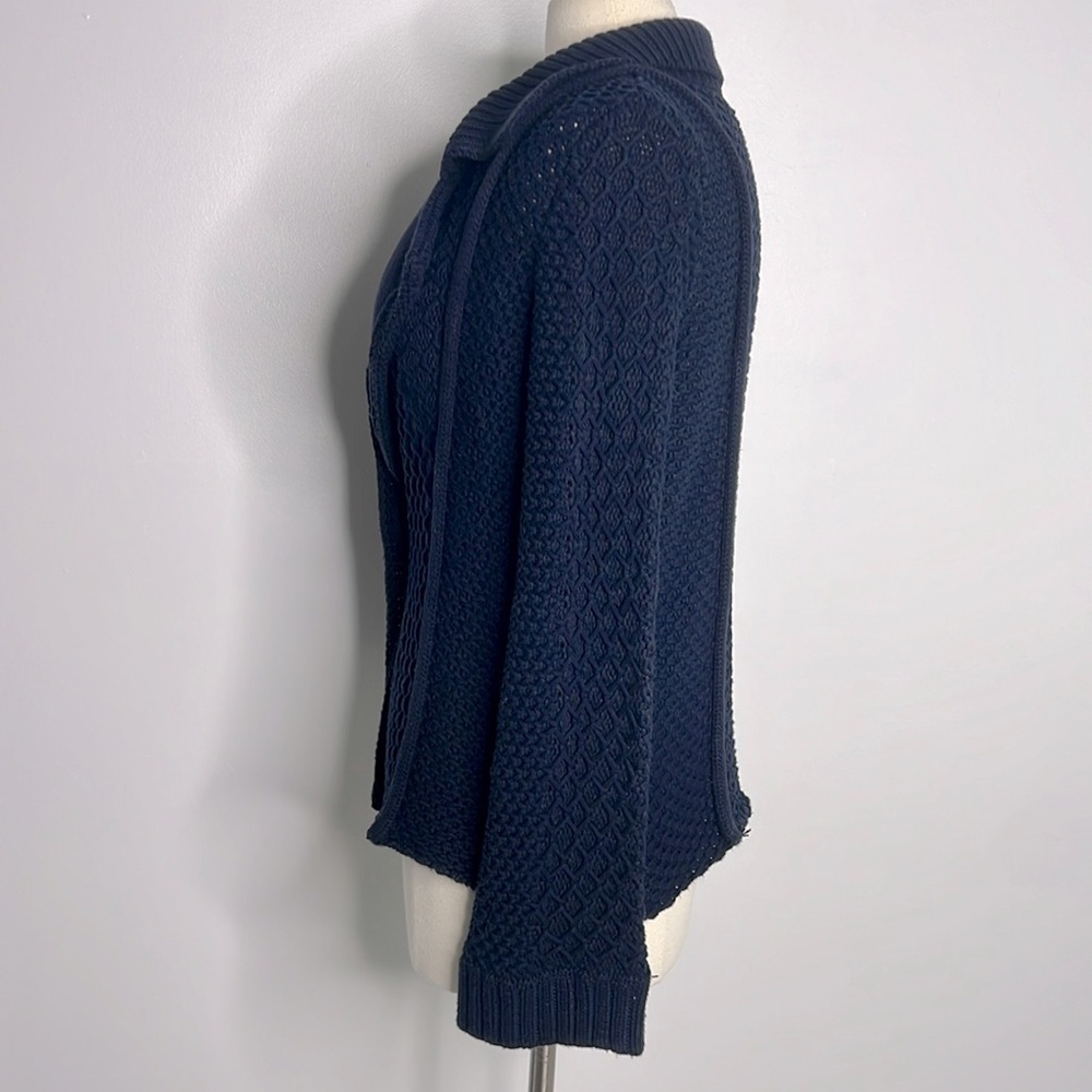Anthro Maeve Chunky Cable Knit structured Cardigan Sweater navy Blue small - Picture 9 of 12